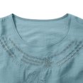 thumbnail image 4 of Comfy Cotton Linen Top For Women Relaxed Fit Embroidered Detail Round Neck Casual Long Sleeve Blouse, 4 of 9
