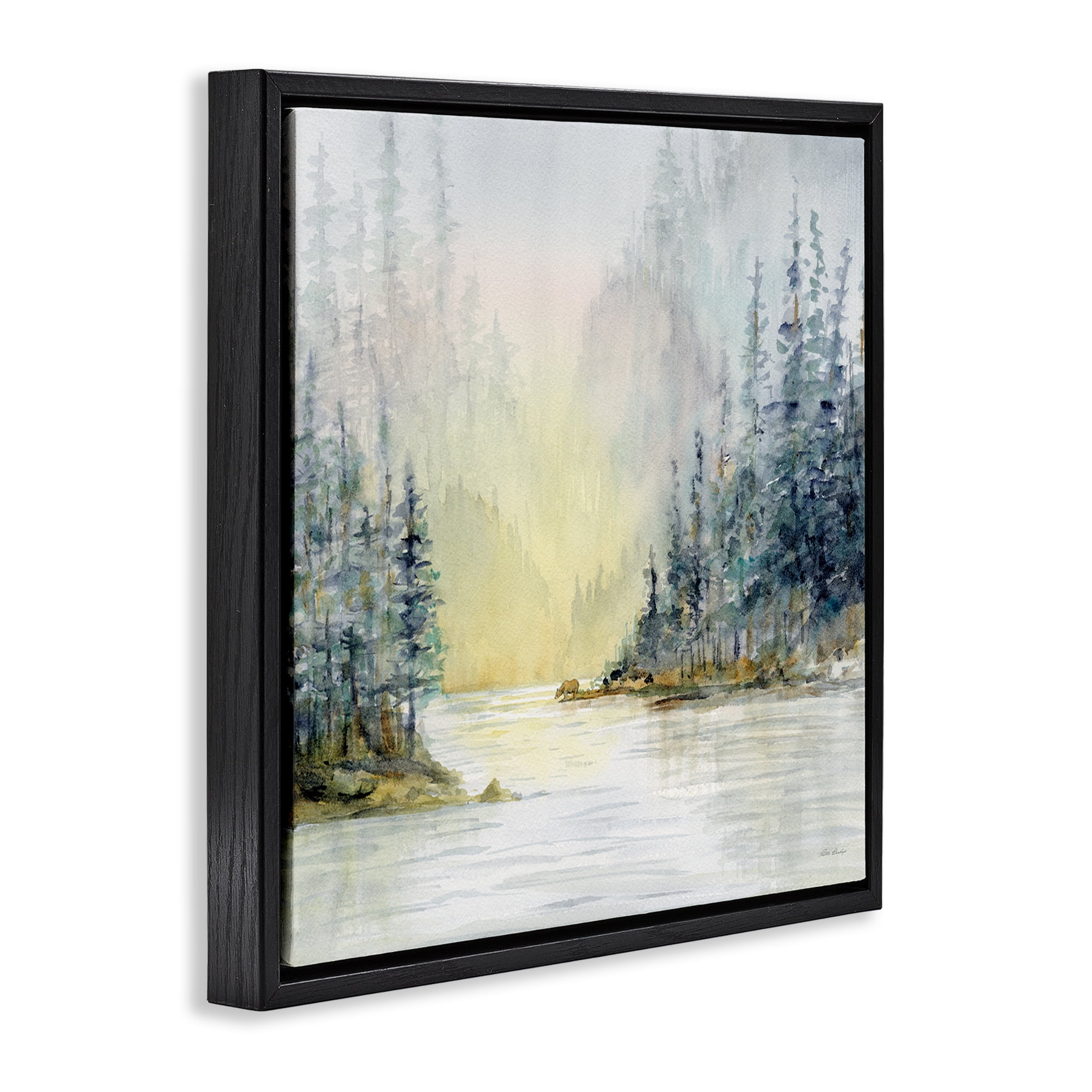 Stupell Industries Winter Woodland Scene Landscape & Nature Painting Black Floater Framed Canvas Art Print Wall Art, 25 x 25