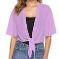 thumbnail image 2 of Women's 2026 Summer Lightweight Short Bolero Cardigan Shrug Sheer Tie Front Top short Sleeve Jacket for Dress Purple XL, 2 of 7