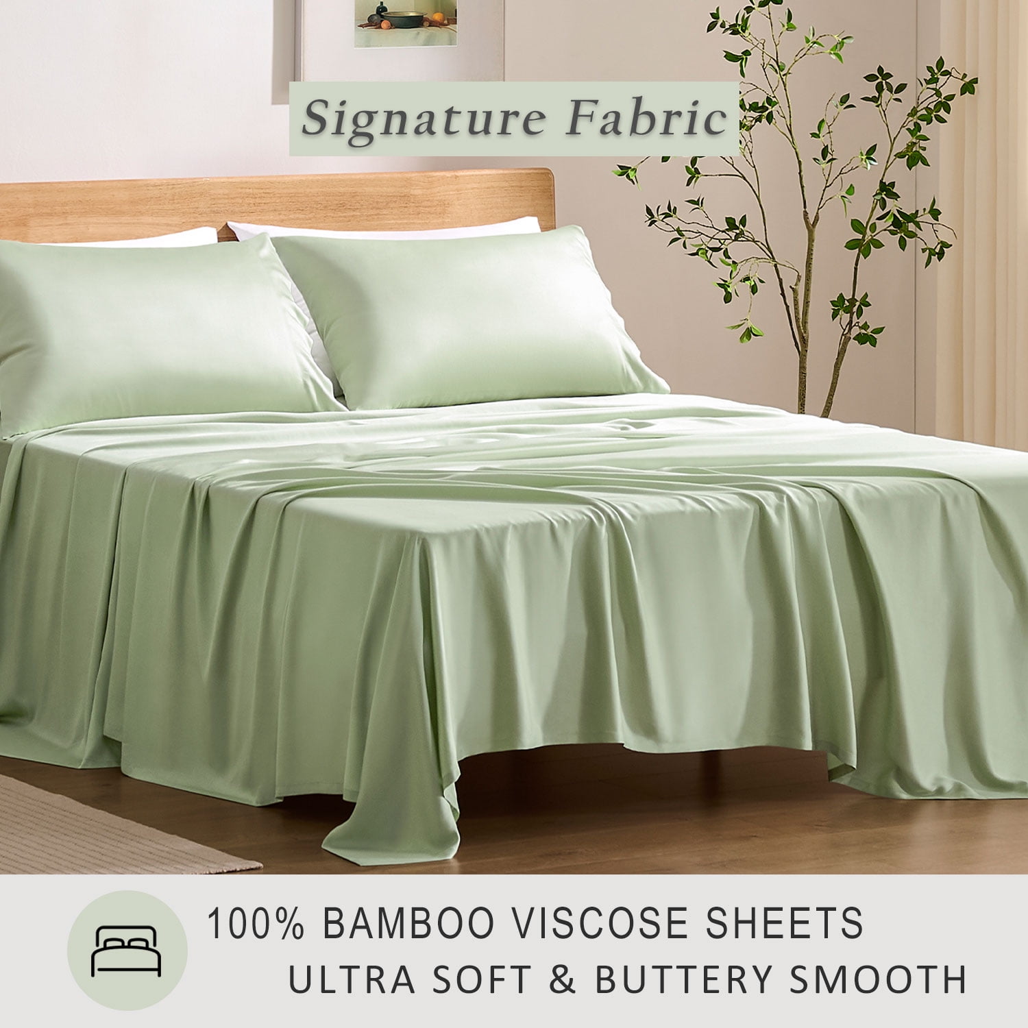 TOSMO Luxury Sheet Set 4 Piece King Size - 100% Viscose Derived from Bamboo - 18” Extra Deep Pockets, Oeko-Tex Certified, Silky Soft, Cooling and Breathable