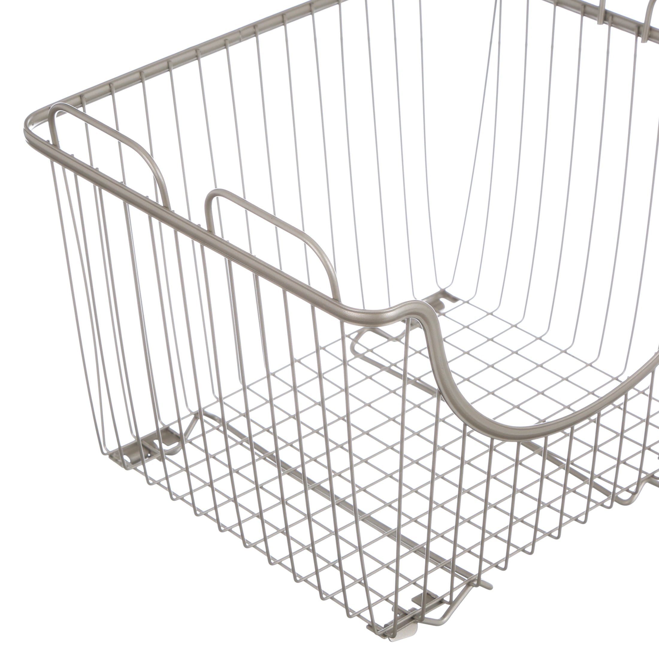 Spectrum Diversified Ashley Steel Stackable Wire Basket with Raised Feet and Looped Handles, Modular Stacking Bin System for Kitchen Countertop and Desk Organization, Large, Satin Nickel