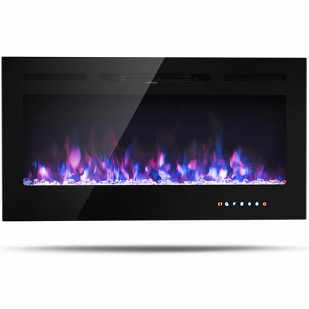 Gymax 40 Electric Fireplace Recessed And Wall Mounted 750w