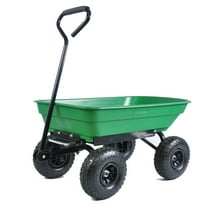 Tcbosik Garden Dump Cart Utility Outdoor Metal Wagon Carrier Trolley with 10" Pneumatic Tires, Load 300lbs Capacity, Green