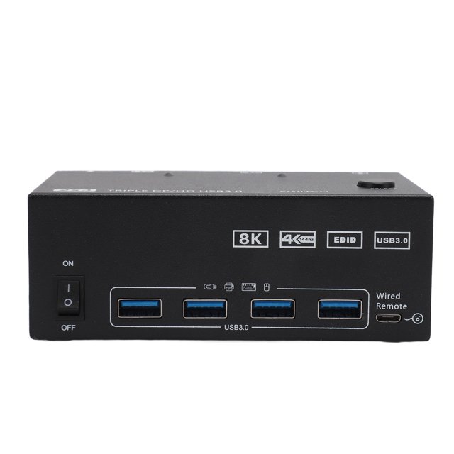 Conmutador KVM USB3.0, 2 Entradas Y 3 Salidas 8K 30Hz 4K 144Hz, Comparte 3 Pantallas Con Puertos USB 3.0 Integrados, Para PC Impresora Escáner Mouse Teclado, Controlador
