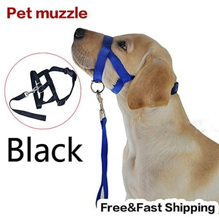 Black Pet Adjustable Dog Muzzle Fabric Nylon Comfortable Soft No Bark Bite Chew Size:Black
