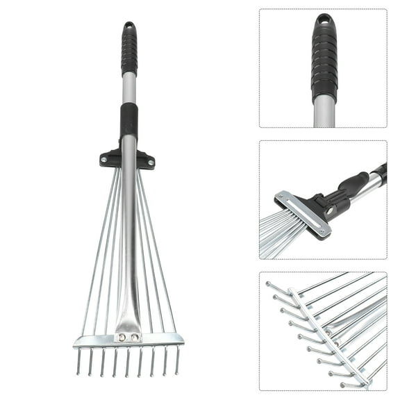 Telescopic Metal Rake Adjustable Folding Leaves Rake for Quick Clean of Lawn and Garden Leaf Rake Expanding Handle