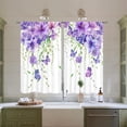 thumbnail image 4 of Purple Floral Butterfly Kitchen & Bathroom Window Curtains - Rustic Flower Farmhouse Spring Plant Small Short Curtains with Rod Pocket - 2 Panels (42x45 Inch), 4 of 6