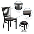 thumbnail image 4 of Flash Furniture 2 Pk. HERCULES Series Black Vertical Back Metal Restaurant Chair - Mahogany Wood Seat, 4 of 14