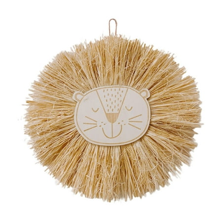 

Nordic Style Weaving Straw Wall Pendant Hand Woven Cartoon Wooden Animal for Head Ornaments Children Room Hanging Decorations