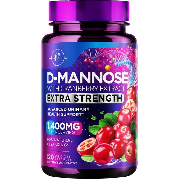 Organic D Mannose 1300mg per Serving Supplements - Extra Strength D-Mannose Capsules with Cranberry - for Natural Gentle Cleansing & Urinary Tract Health Support - Bottled in USA - 120 Capsules
