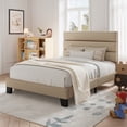 thumbnail image 3 of Allewie Twin Size Platform Bed Frame with Fabric Upholstered Headboard, No Box Spring Needed, Beige, 3 of 8