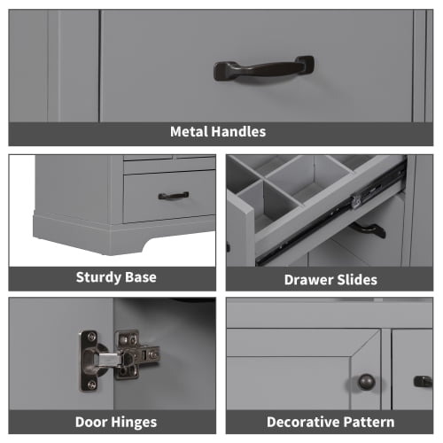 36-inch Bathroom Vanity with Sink, Modern Vanity with 6 Drawers & Adjustable Shelf, Freestanding Storage Cabinet with Drawer Divider, Grey