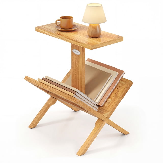 Gymax 2-Tier Bookshelf Small Bookcase w/ Teak Wood Frame & Anti-Slip Foot Mats