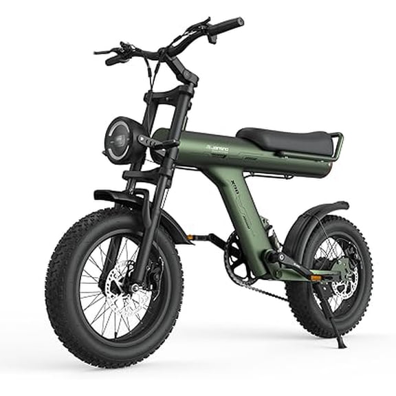 Jansno X90 Electric Bike for Adults,48V 13Ah Removable Battery,Max Speed 28 Mph,Up to 30-70 Miles,16" Fat Tire,Dual Disc Brakes,Dual Suspension Electric Motorcycle,Green