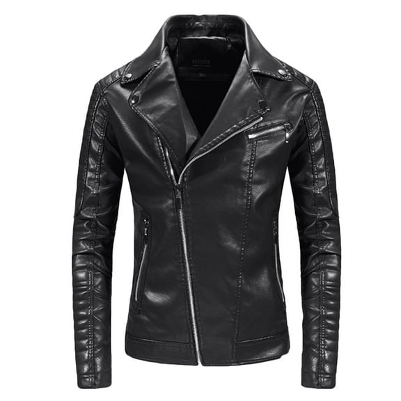 Tawop Mens Jackets PU Leather Stand Collar Long Sleeve Zip Hoodless Casual Winter Jackets for Men,Black,XL