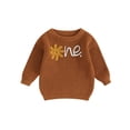 thumbnail image 1 of Faithtur Girl Baby Autumn Sweater, Flower Letter Pattern Long Sleeve Round Neck Knitwear Pullover, 1 of 9