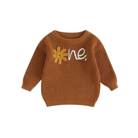 

FEORJGP Toddler Infant Girl Baby Autumn Sweater Flower Letter Pattern Knitwear Pullover Long Sleeve Knit Jumper Round Neck Tops Warm Loose Coay Clothes