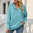 thumbnail image 2 of Hooded Sweatshirts for Women Button Collar Solid Color Casual Lightweight Pullover Loose Comfy Hoodies Tops with Pockets, 2 of 5