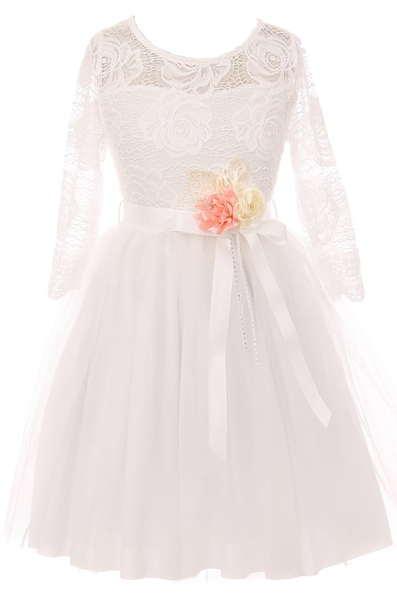 Big Girl Floral Lace Top Tulle Flower Party Flower Girl Dress USA Off White 10 JKS 2098