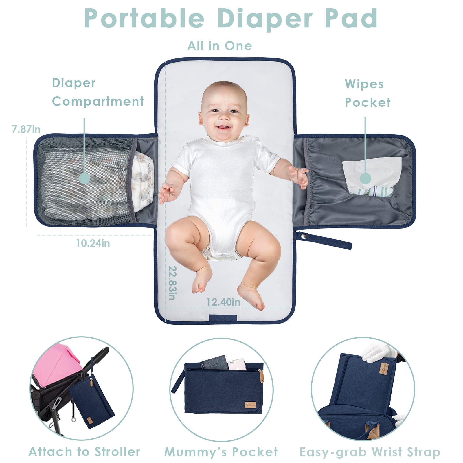 Kabaqoo Diaper Bag Backpack Waterproof, Multifunction Baby Bag with Changing Pad, Blue