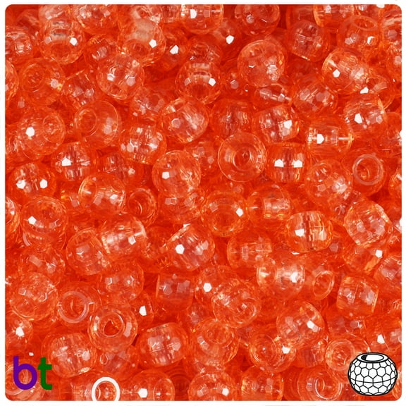 BeadTin Tangerine Transparent 9mm Faceted Barrel Pony Beads (500pcs)