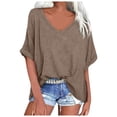 thumbnail image 2 of HOWPAY Summer T Shirts for Women Short Sleeve Crew Neck Solid Color T Shirts Baggy Loose Fit Work Blouse Soft Oversized Casual Y2K Clothes Coffee L, 2 of 8