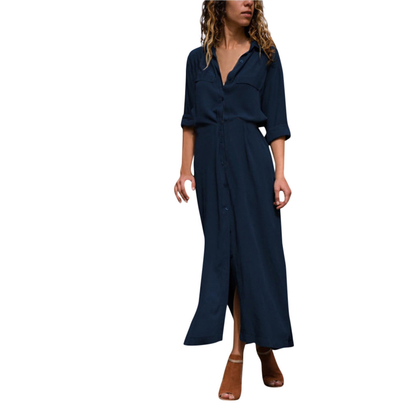 Summer Maxi Button Down Shirt Dress For 