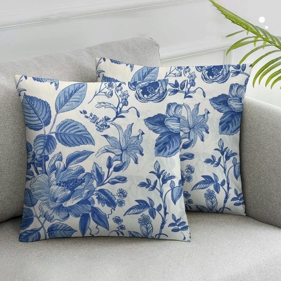 Acheng  Blue and White Chinoiserie Floral Throw Pillow Covers Home Deco Pillowcase Square Pillow case Cushion Cover for Bed Sofa Living Room Car Indoor and Outdoor 2pcs White