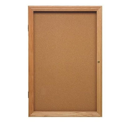 1 Door Enclosed Natural - 36 in. x 30 in. 1-Door Wood Frame Cherry Finish Enclosed Tackboard - Natural Cork
