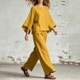 thumbnail image 6 of BRELIL Women Plus Size Two Piece Set Round Neck Batwing Sleeve Tops Wide Leg Pants Casual Loungewear Solid Boho Vacation Outfits Loose Travel Tracksuit, Yellow M, 6 of 7