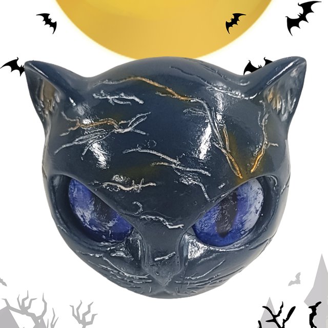 Halloween Cat Sculpture Resin Tabletop Statue For Home Decor () Black Blue