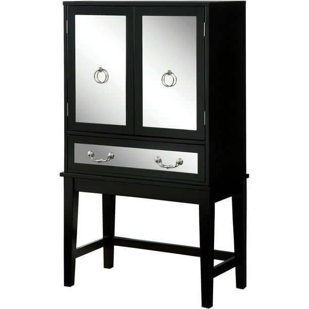 Furniture Of America Hifferon Contemporary Mirrored Wine Cabinet Black Com Furniture Of America Hifferon, Mirrored Wine Cabinet