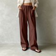 thumbnail image 2 of RUTAYY Women's Wide Leg Pants Elastic Waist Drawstring Solid Color Side Pockets Relaxed Fit Casual Trousers Coffee, 2 of 4