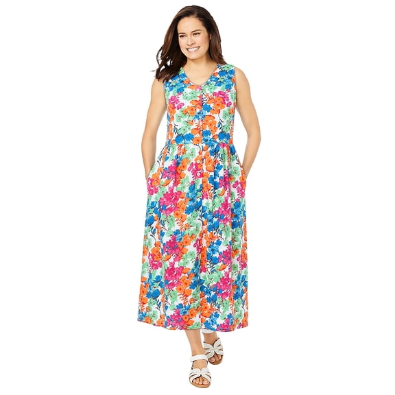 Woman Within Plus Size Sleeveless Button Front Dress