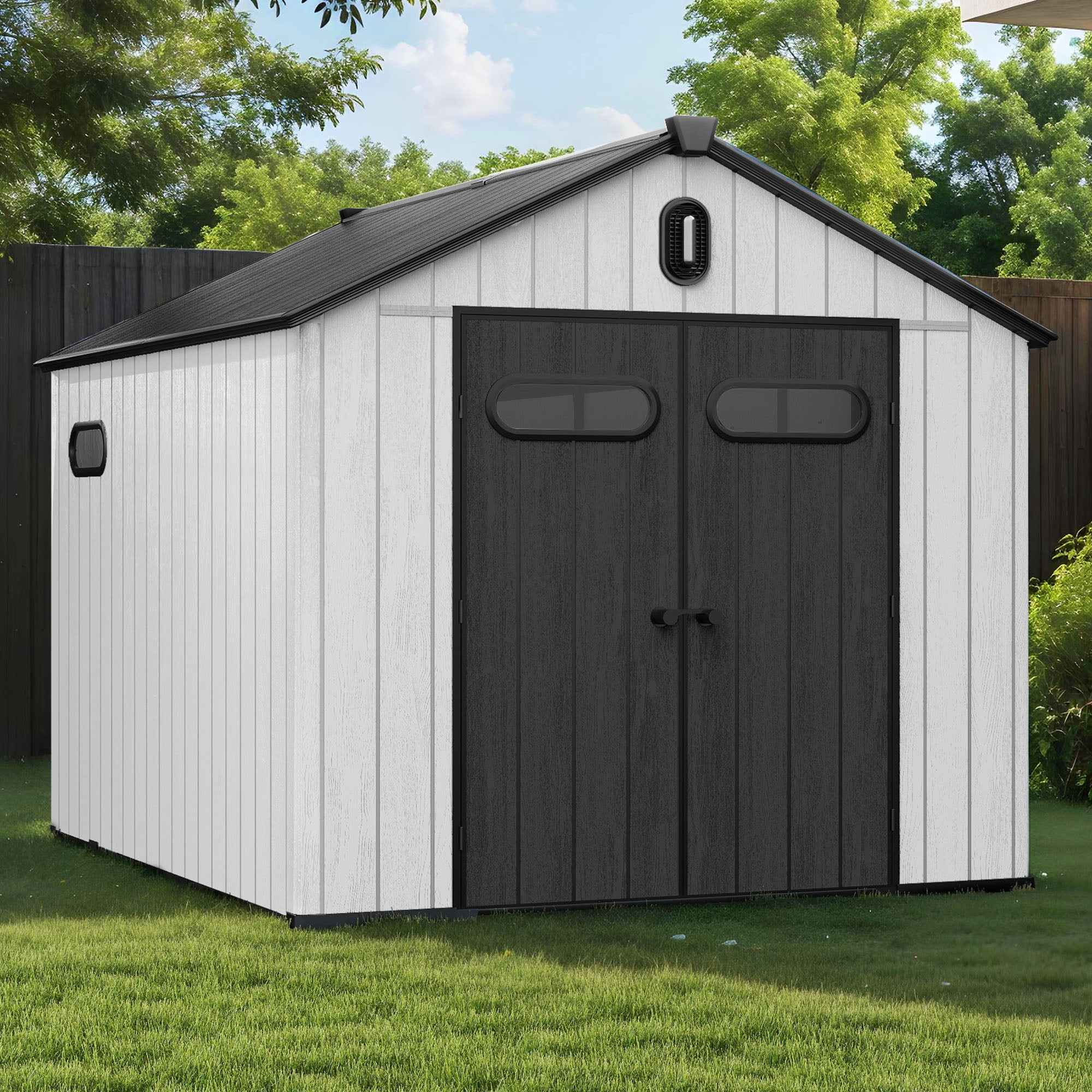 Uforic 8x10ft Outdoor Resin Storage Shed with Floor, 544 cuft Garden Shed with Lockable Door, Windows & Vents, Plastic Tool Storage, Waterproof