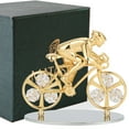 thumbnail image 2 of Matashi  24K Gold Plated Cyclist on a Bicycle Figurine w/ Crystals, Tabletop Cyclist Ornament Gift for Sports Fan, Trophy, 2 of 5
