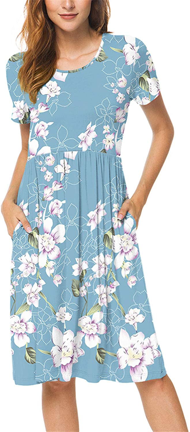 JuneFish Women's Summer Casual Short Sleeve Dresses Empire Waist Dress with  Pockets - Walmart.com