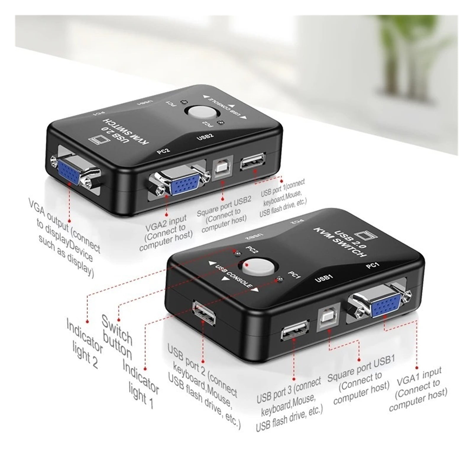 USB KVM Switch Switcher 2/4Port VGA Switch Splitter 1920*1440 VGA Video Switch For USB Device Keyboard Mouse Monitor Adapter ,Easy to Use