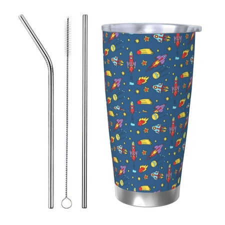 

Zeuib Cosmos Rockets Printed 20oz Stainless Steel Insulated Car Cup Stainless Steel Thermal Cup Vacuum Insulated Leak-proof Travel Mug Cup-Straw Three-piece Set