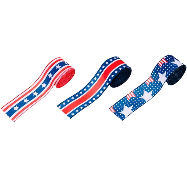 Rollos de Cinta de Satén del 4 de Julio de 6 CM Día de la Independencia Patriótica Cinta Roja Blanca y Azul Cinta de Bandera Americana para Fiesta del Día de los Caídos Decoración de Bricolaje, 5 m