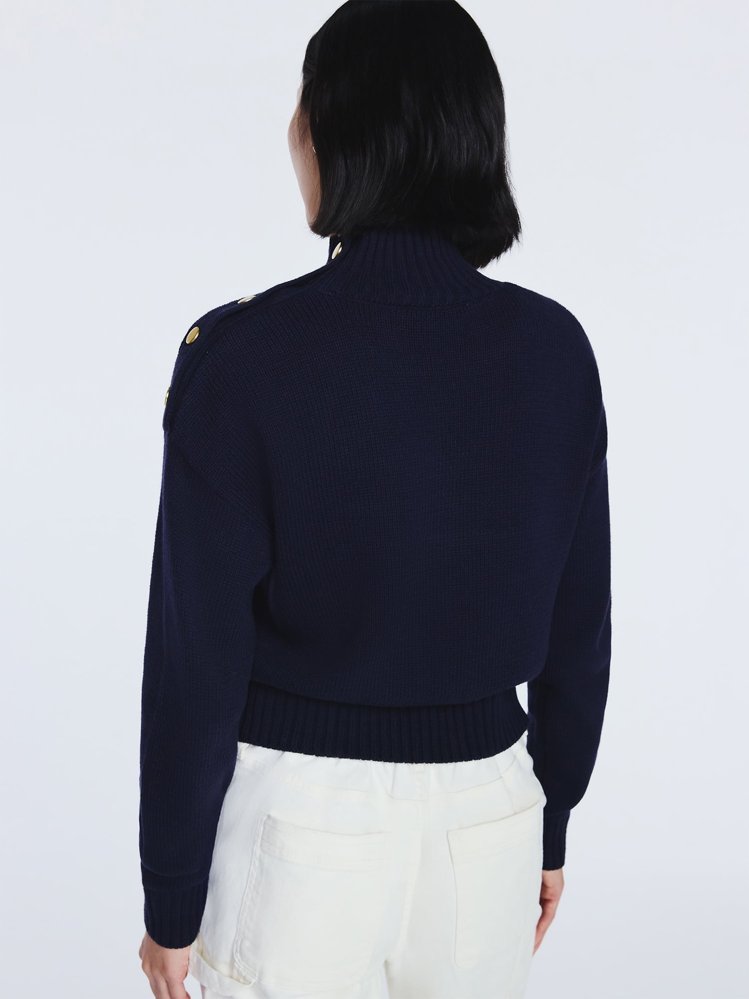 Free Assembly Women's Mock Neck Button Sweater with Long Sleeves, Midweight, Sizes XS-XXL