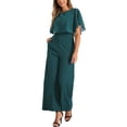 thumbnail image 4 of INSPIRE CHIC Ruffle Sleeve Jumpsuit for Women's Dressy Casual Tie Waist Wide Leg Pants One Piece Outfits M Dark Green, 4 of 6