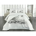thumbnail image 3 of Ambesonne Wolf Quilted Bedspread Set 3 Pcs, Monochrome Sketch Canine, King Size, Black Grey White, 3 of 5
