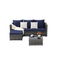 thumbnail image 4 of 3 Pieces Patio Furniture Set,All-Weather Outdoor Woven Sectional L- Shaped Sofa with Ottoman,Wicker Conversation Set with Tempered Glass Coffee Table for Backyard Poolside,Dark Blue, 4 of 7