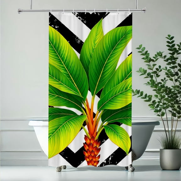 RKSupls Geometric Tropical Plant Shower Curtain, Valentine's Day Waterproof Shower Curtain with Hooks for Home Bathtub Bathroom Decor Washable Fabric Curtains,90x180cm
