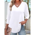 thumbnail image 6 of Womens 3/4 Sleeve Tops with Buttons V-Neck Summer Outfits Casual Shirts Beach Vacation Fall Clothes 2025 White XL, 6 of 8