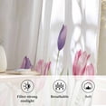 thumbnail image 6 of Pink Tulips Semi Sheer Curtains Drapes for Living Room, Bedroom, French Doors Window 96 Inches Long, Spring Floral Green Eucalyptus Leaves Rod Pocket Chiffon Curtain Drapery Voile Draperies Panel, 6 of 8