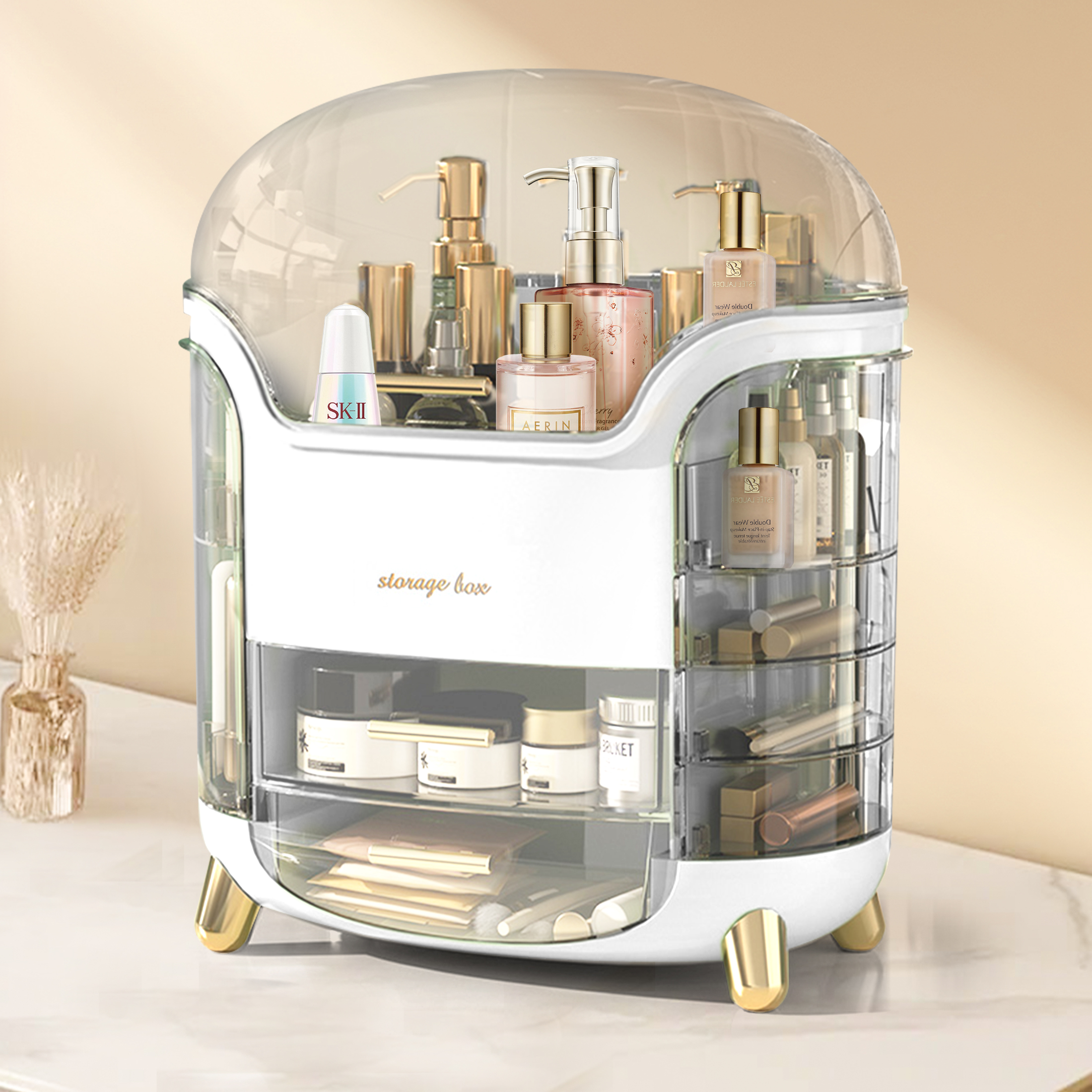 Wdmiya White Makeup Organizer Storage Box With Lid, Large Capacity photo 1