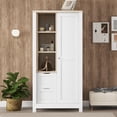thumbnail image 2 of EUROCO Modern 68.3” Armoire Wardrobe, Sliding Door Storage Closet with Clothing Rods, Drawers and Cabinets for Kids Adults, White, 2 of 11