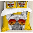thumbnail image 1 of Bulldog Duvet Cover Set Queen Size, Hand Drawn Portrait of a Cool Pet in Sunglasses Exotic Feels, Decorative 3 Piece Bedding Set with 2 Pillow Shams, Earth Yellow Grey and Cinnamon, by Ambesonne, 1 of 3